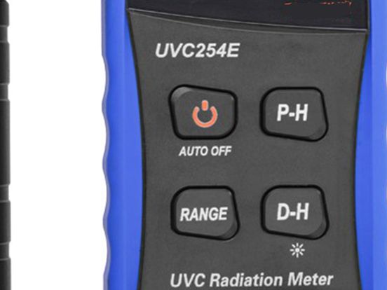 【Meta Description】UVC254E narrow-band UVC light meter reads the 254nm germicidal wavelength from 1 µW/cm² to 39.99 mW/cm²  ±8% accuracy  for UVC lamp verification.